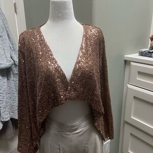 Sequin Bronze Cropped Cardigan